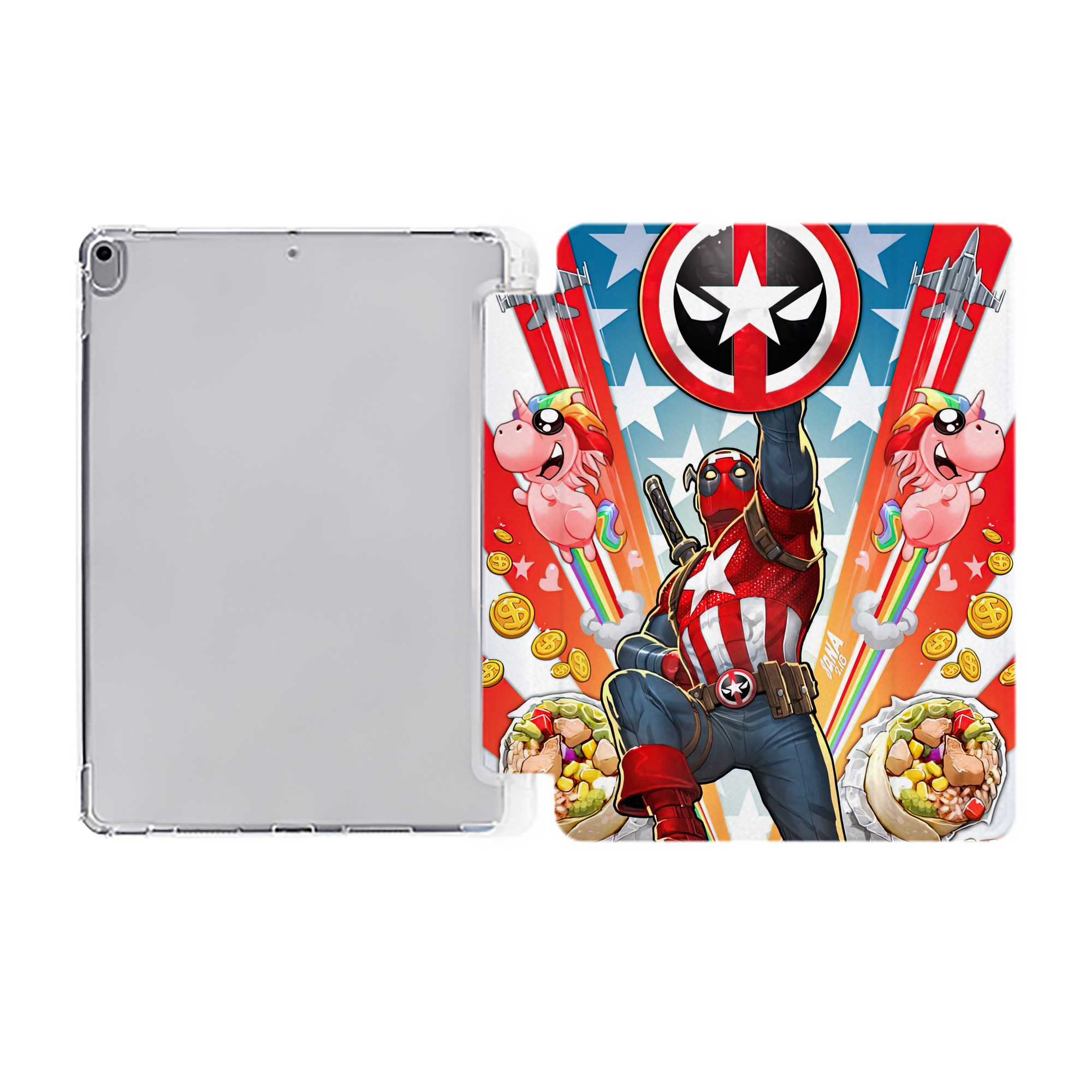 （画像用） Deadpool デッドプール IPad ケース ペン収納付き 三つ折りスタンド PUレザー×シリコン 対応機種9.5/10.5/10.9インチ